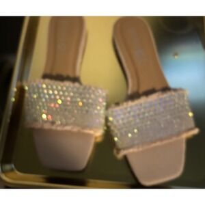 Rouge Helium Sandals Womens 10 Slides Pink Rhinestone fringe  Casual Slip On‎